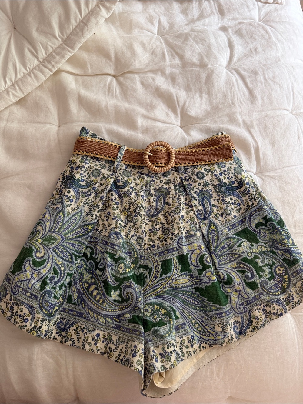 Zimmermann Cream Paisley Shorts with Blue and Green Floral Print - Picture 2 of 4